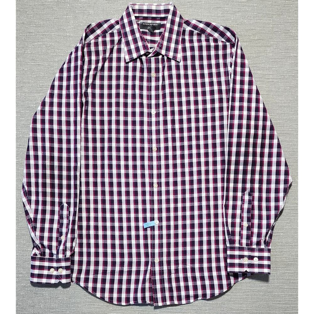 Banana Republic Plaid Button‎ Down Shirt Mens L Non Iron Classic Fit